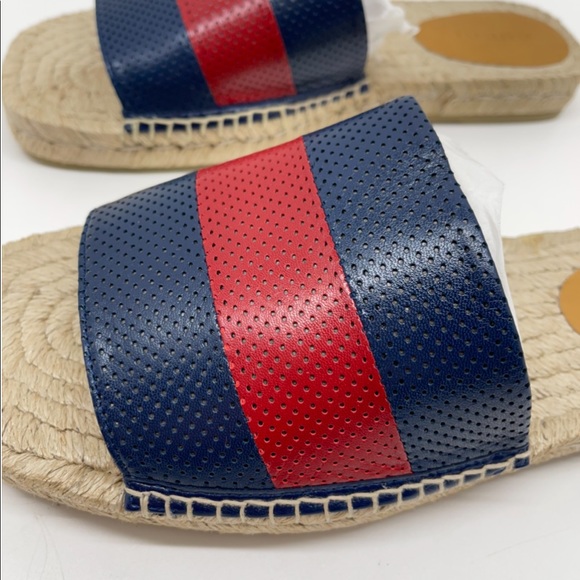 Gucci Web Signature Leather Men’s Slides - Picture 9 of 12